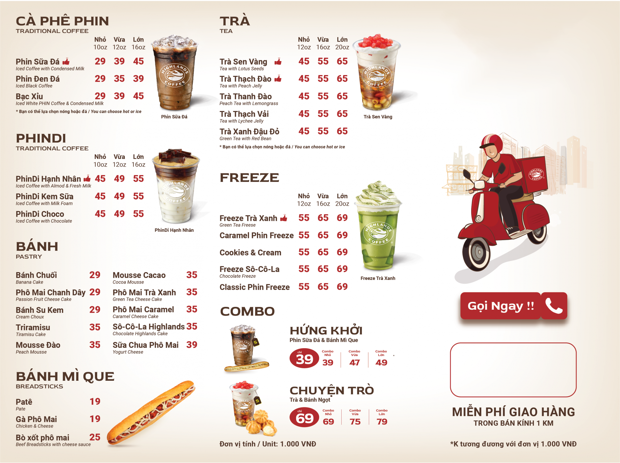 Thực đơn Highland Coffee