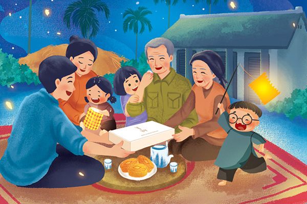 Tranh gia đình sum họp dịp Trung Thu 1