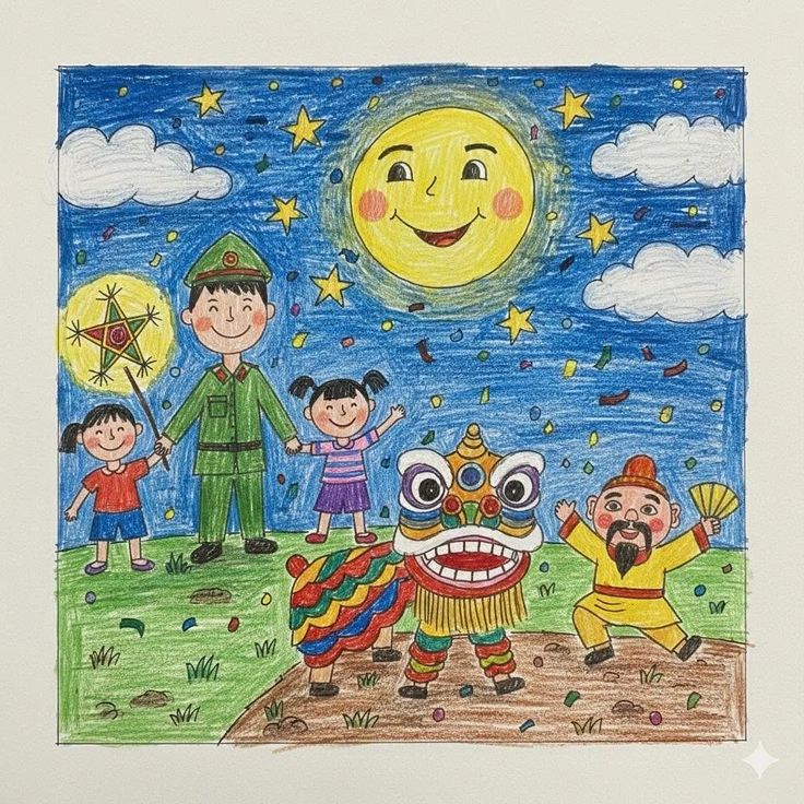 Tranh gia đình sum họp dịp Trung Thu 5