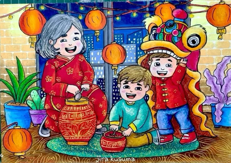 Tranh gia đình sum họp dịp Trung Thu 7