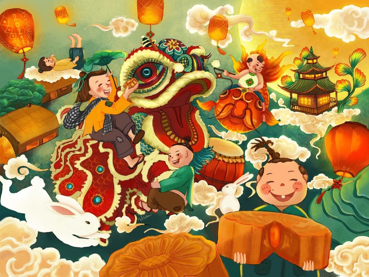 Tranh vẽ múa lân Trung Thu 10