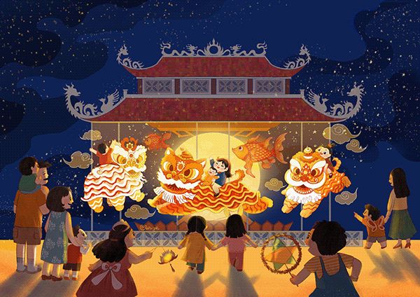 Tranh vẽ múa lân Trung Thu 2