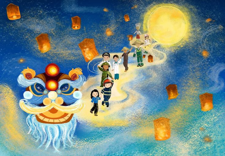 Tranh vẽ múa lân Trung Thu 6