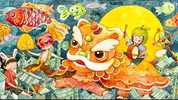 Tranh vẽ múa lân Trung Thu 8