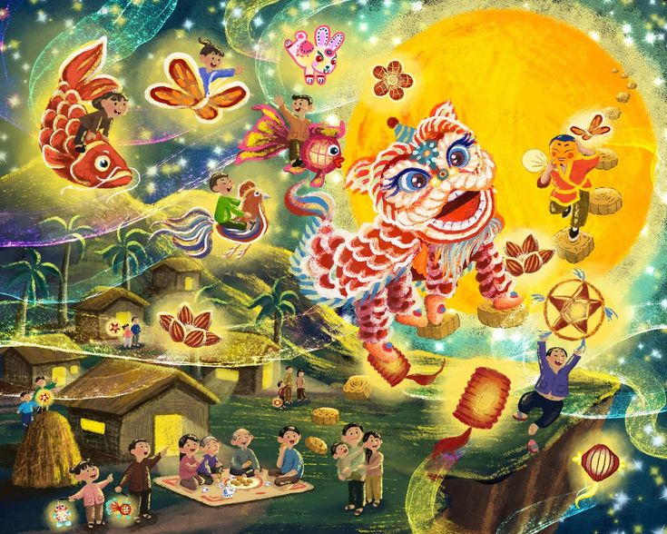 Tranh vẽ múa lân Trung Thu 9