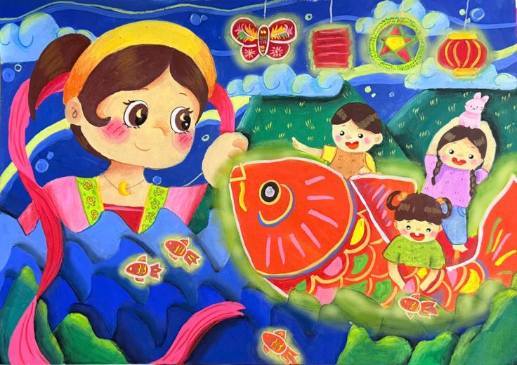 Tranh Trung Thu phong cách anime/chibi 2