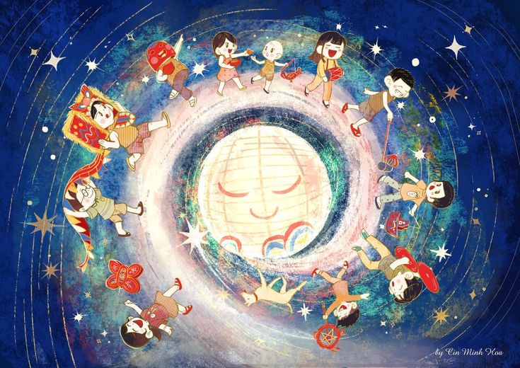 Tranh vẽ Trung Thu rước đèn