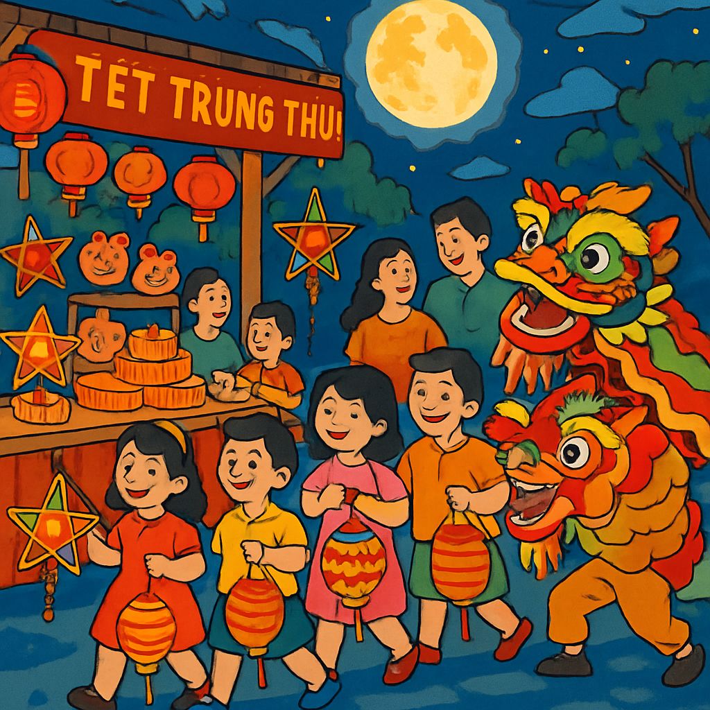 Tranh vẽ Trung Thu rước đèn 3