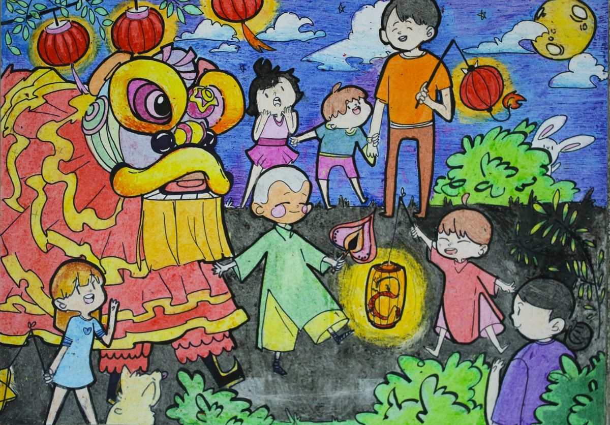 Tranh vẽ Trung Thu rước đèn 4