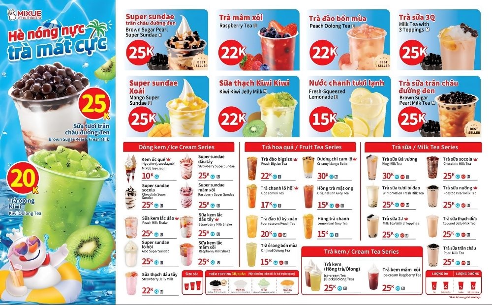 Bảng giá menu Mixue mới nhất